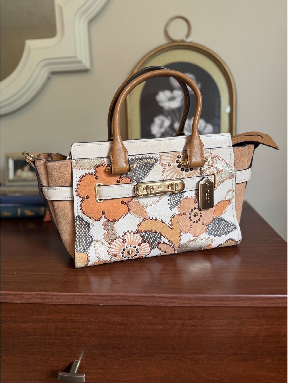 Coach Swagger 27 Satchel Bag with Floral Appliqué